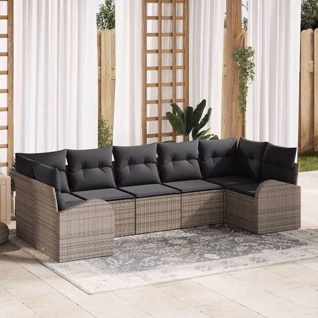 Maison Exclusive - Set Divano da Giardino con cuscino 7 pcs Grigio polyrattan