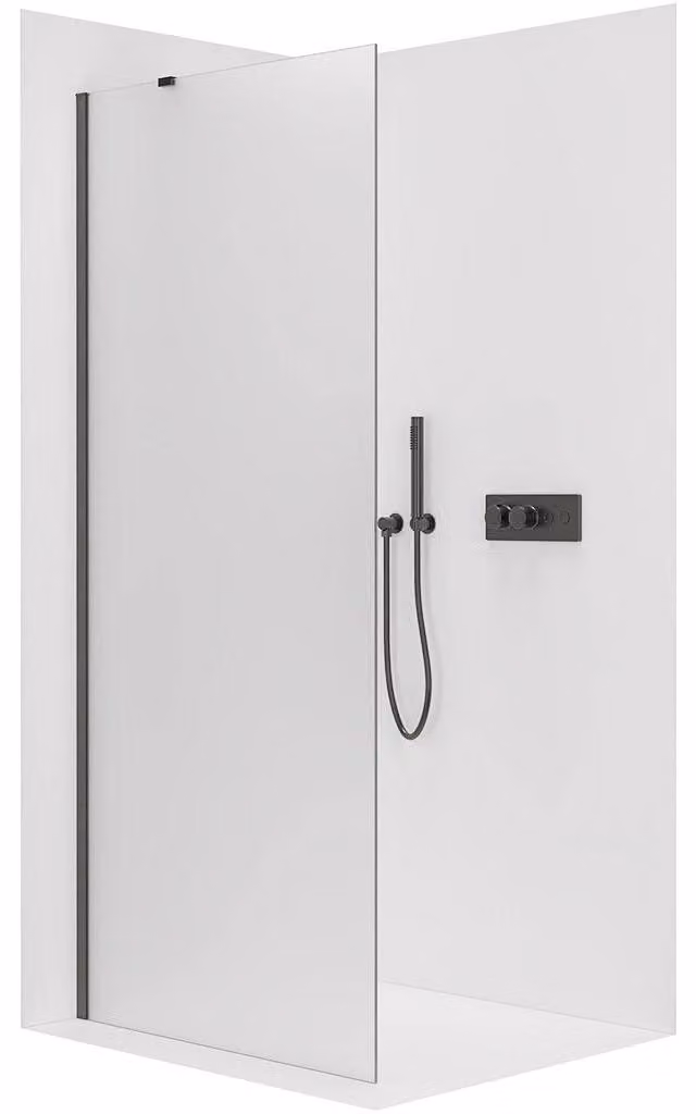 CERANO - Box doccia Walk-in Onyx Y L/P - 8 mm - nero opaco, vetro smerigliato - 50x200 cm
