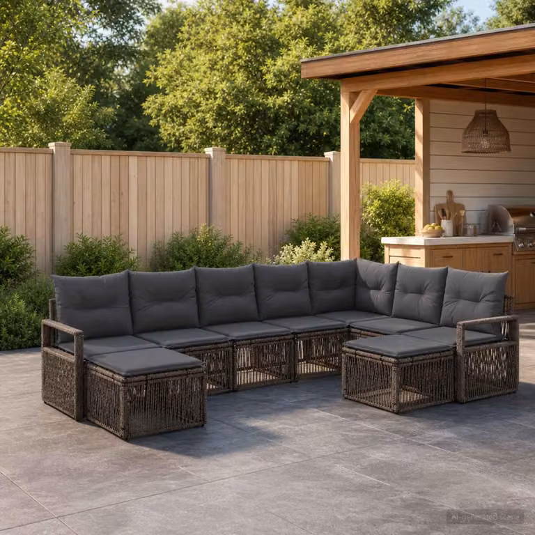 Maison Exclusive - Set da giardino composto da 9 pezzi, divano, colore grigio, realizzato in rattan sintetico