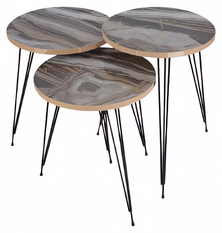 Elegantes graues Couchtisch-Set aus Holz und Metall
