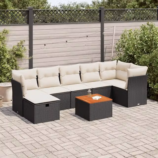 Set Divani da Giardino con Cuscini 8 pz Nero in Polyrattan 3264731