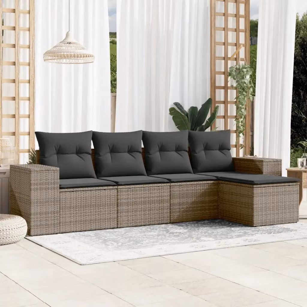Set Divano da Giardino a L 5 Pezzi DESIGN IN con Cuscini Grigio e Struttura in Metallo e Polyrattan – 2