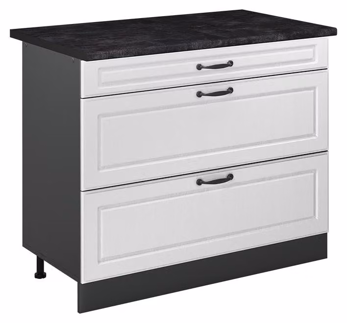 Mobiletto base per cucina Vicco R-Line Bianco country/Antracite 100 cm piano di lavoro Antracite, Model 71575