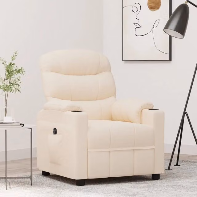Poltrona elettrica reclinabile vidaXL in tessuto beige con braccioli e struttura in legno e metallo