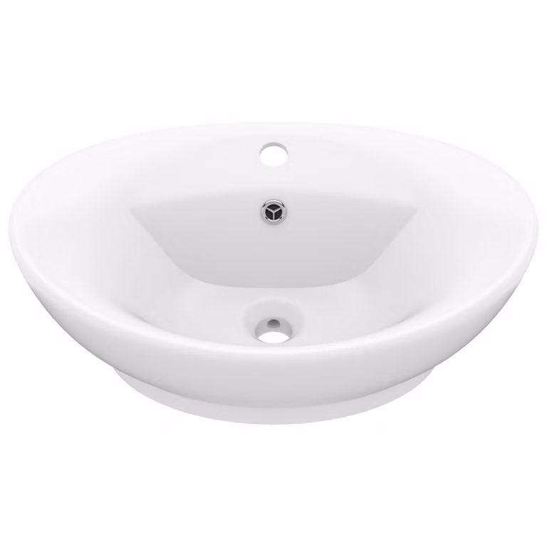 Lavandino con Troppopieno Ovale Bianco Opaco 58,5x39cm Vetroceramica