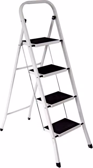 Scala aerea pieghevole Home Discount in acciaio con 4 gradini e superficie antiscivolo disponibile in bianco o nero