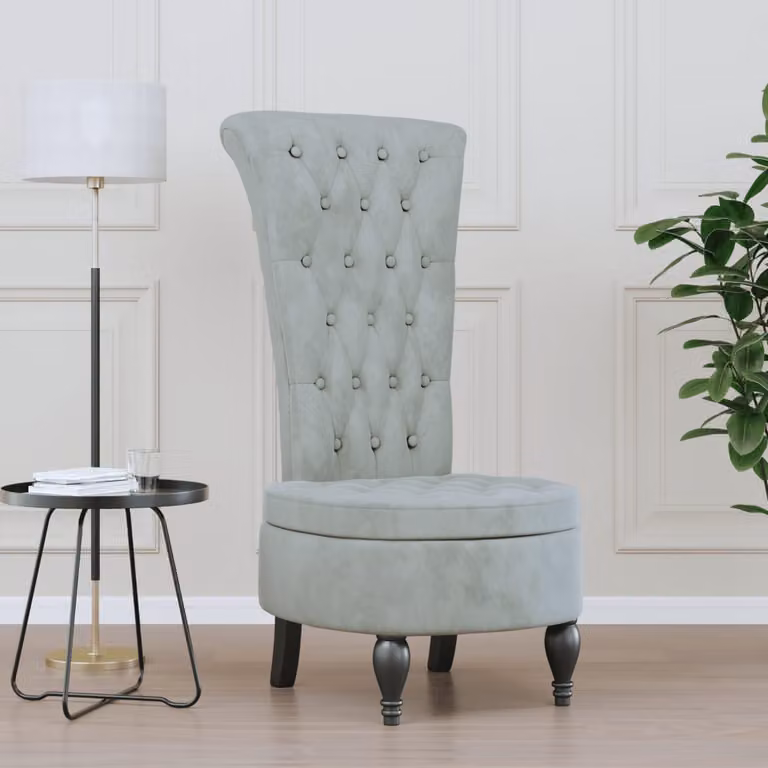 Sedia con Schienale Alto in Velluto Grigio con Bottoni Design Moderno vidaXL L/P/H: 56 x 39 x 110 cm