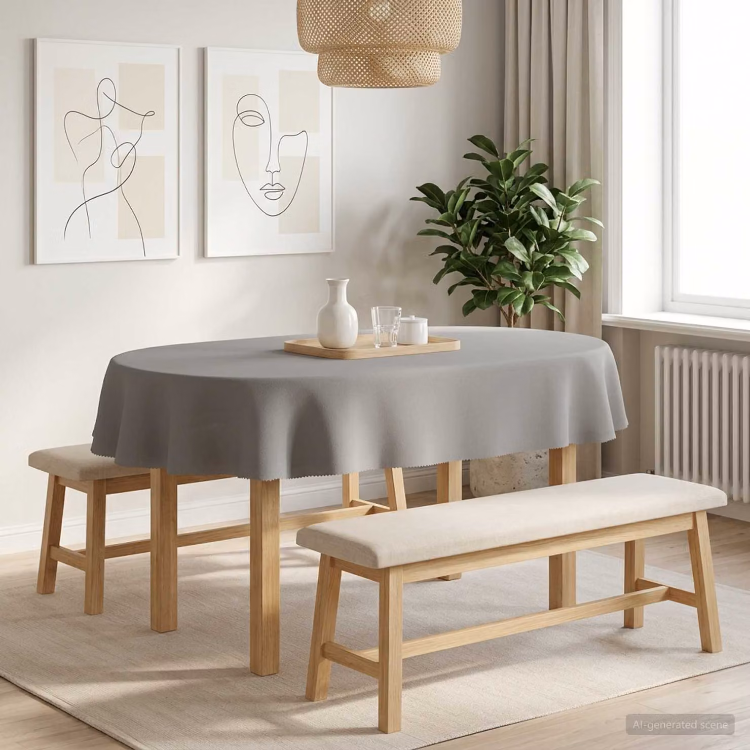 Tovaglia da Tavolo Ovale vidaXL Grigio Chiaro in Poliestere Idrorepellente e Lavabile 160 x 220 cm