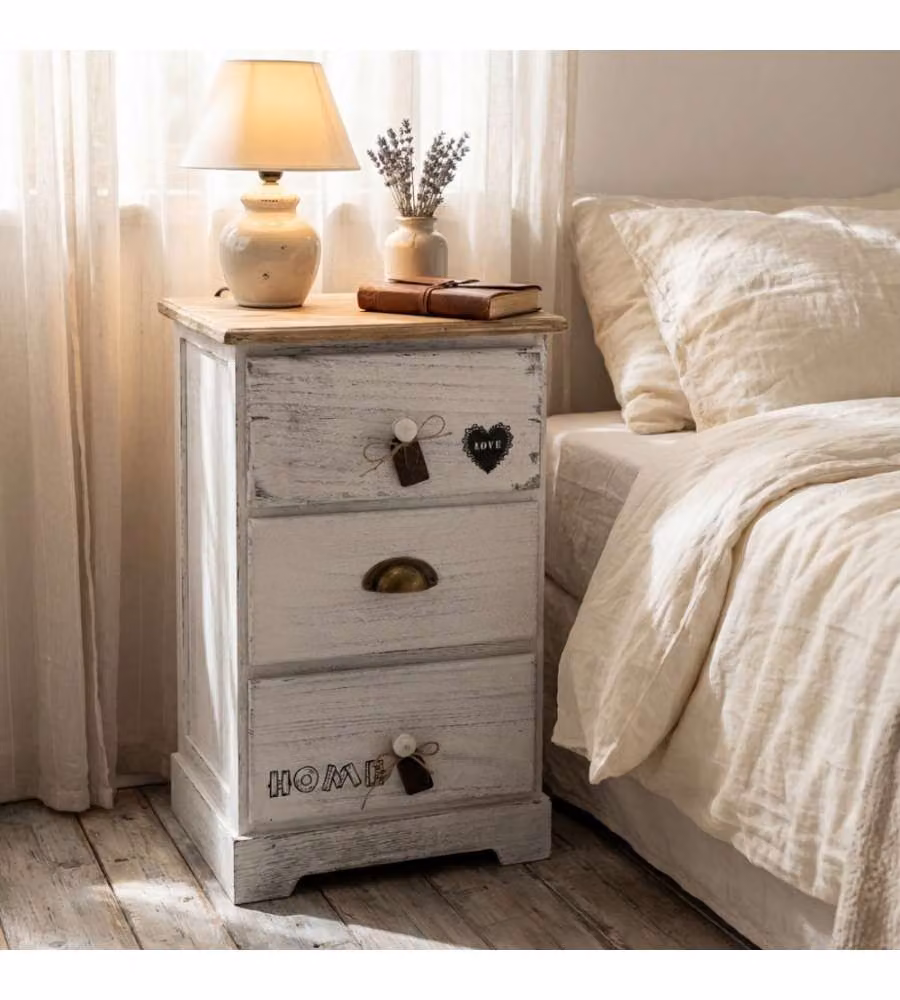 Cosma Mobiletto 3 Cassetti Bianco in Legno Stile Shabby Chic 35x28x56 cm