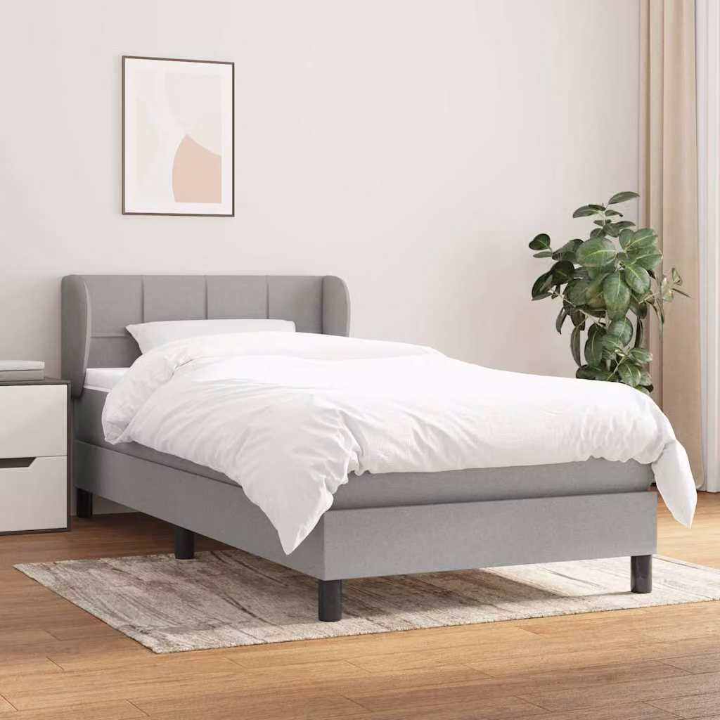 vidaXL Giroletto a Molle con Materasso Ibrido in Tessuto Grigio e Bianco L/P/H: 190 x 90 x 25 cm – 1