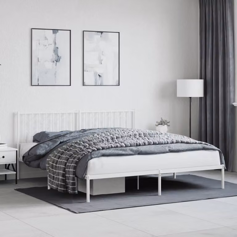 vidaXL Giroletto con Testiera in Metallo Bianco L: 187 cm, P: 90 cm, H: 219 cm