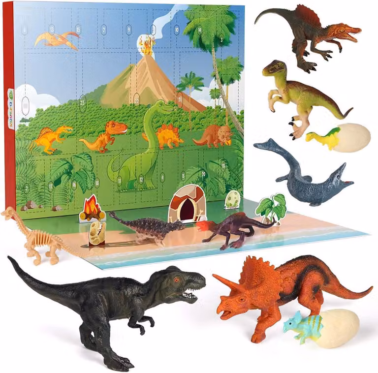 Calendario dell'Avvento a tema dinosauri per bambini - 24 giorni per contare i giorni che mancano a Natale - Calendario dell'Avvento - Giocattoli a forma di dinosauro per ragazzi e ragazze