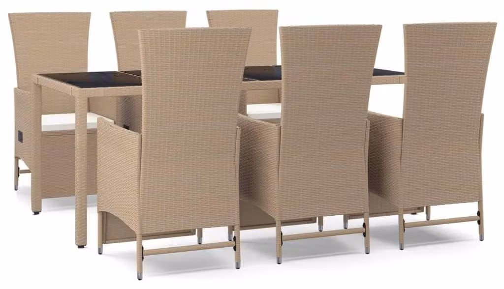 Set da giardino composto da 7 pezzi, color beige, in rattan sintetico - Tavolo da 190 cm
