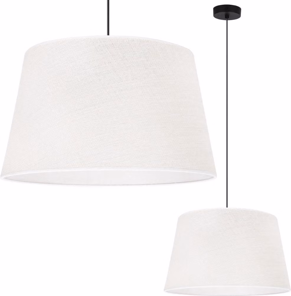 Lampada a sospensione cono di iuta nero 1 paralume piatto bianco 44 cm