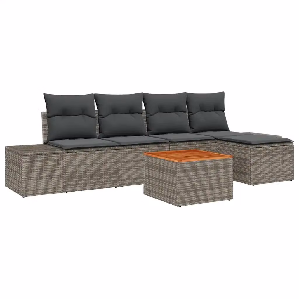 Set Divano da Giardino a L vidaXL in Polyrattan Grigio con 6 Pezzi e Cuscini Inclusi – 2