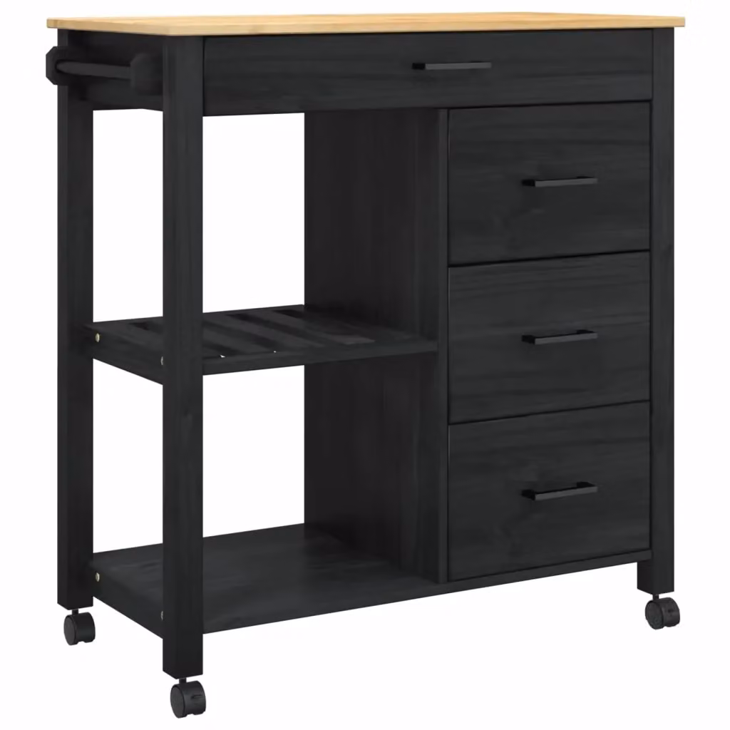 vidaXL Carrello da Cucina MONZA Moderno in Legno di Pino Nero L: 84 cm, P: 40 cm, H: 88,5 cm – 2