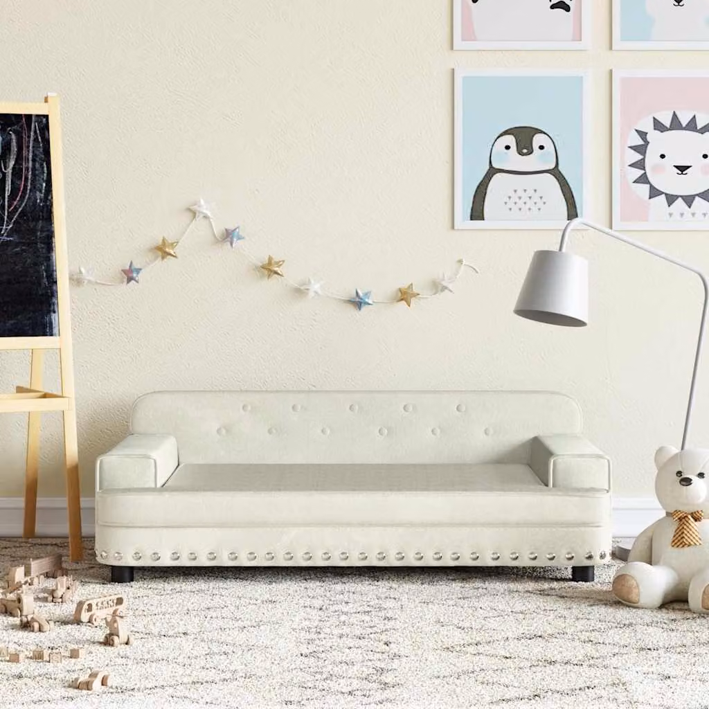 vidaXL Divano per Bambini in Velluto Beige L: 90 cm, P: 53 cm, H: 30 cm