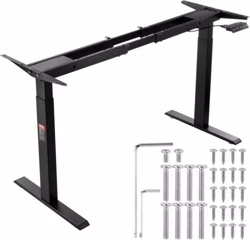 VEVOR Telaio da scrivania elettrico con doppio motore regolabile in metallo, Nero, H: 70-117 cm