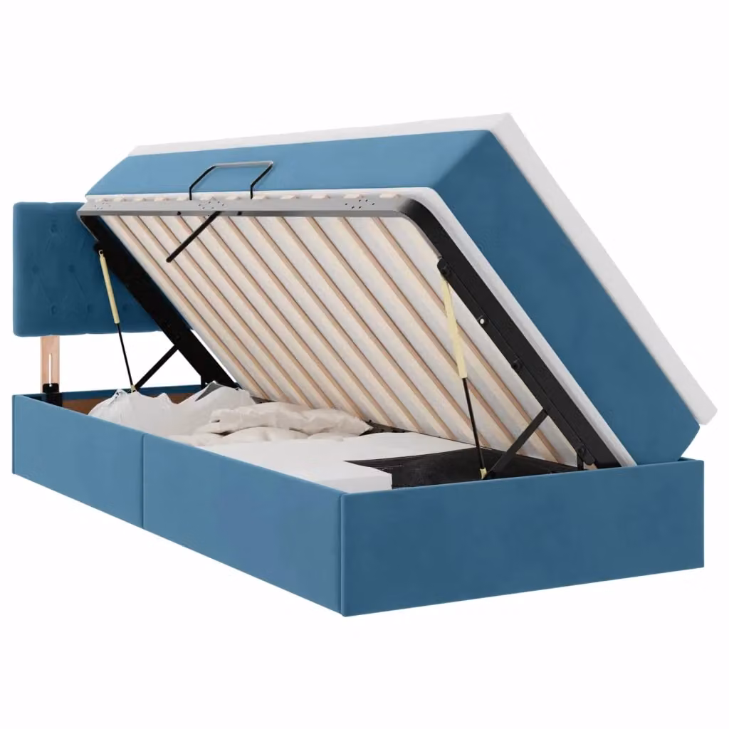 Letto con contenitore e illuminazione LED vidaXL in velluto blu, L/P/H: 200 x 90 x 76 cm – 2