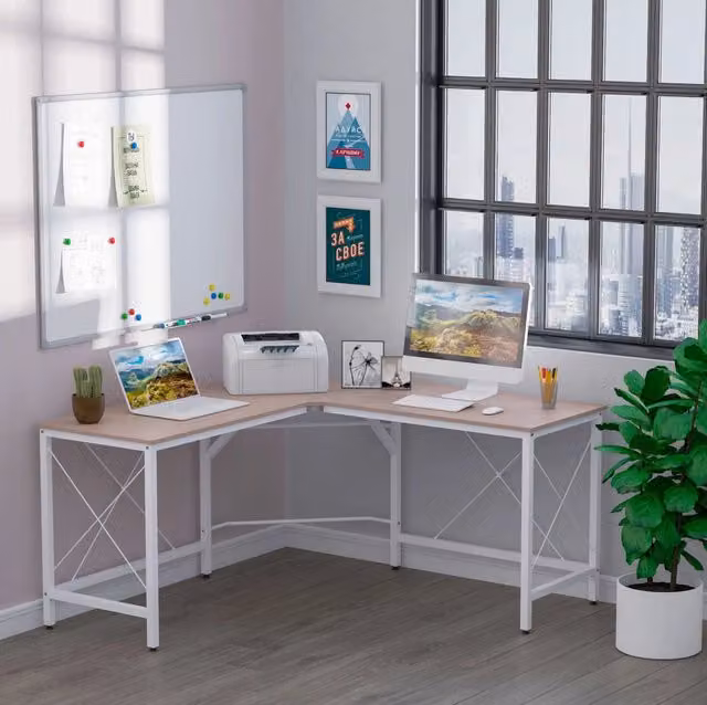 Scrivania angolare 150 x 150 x 76 cm naturale – ottimizzazione angolo