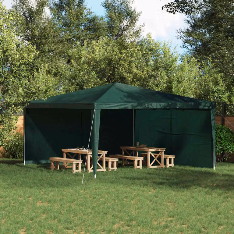 Set di 2 pareti per tenda da festa vidaXL in verde, realizzate in acciaio e PE, L 400 cm x H 195 cm