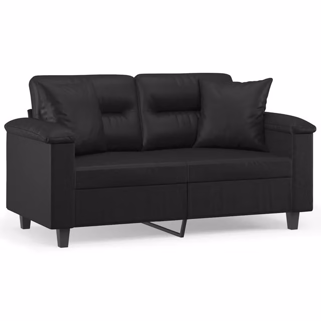 Divano | Divano da soggiorno | Sofa a 2 Posti con Cuscini Nero 120 cm in Similpelle
