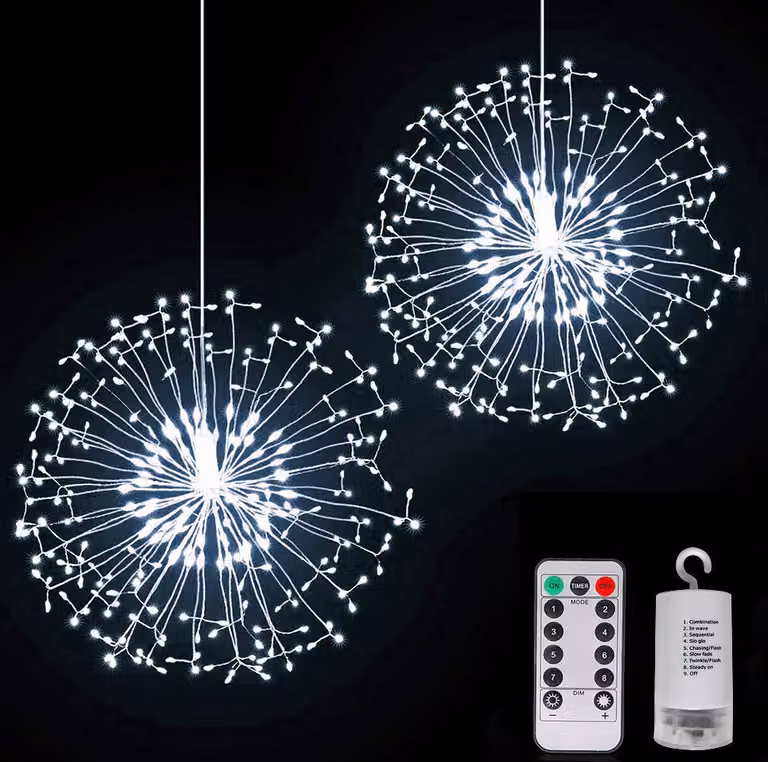 Fuochi d'artificio luci LED Starburst luce 8 modalità di luce Indoor giardino festa decorazione di Natale, bianco