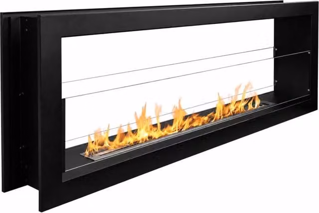 Montefalco 120 - Camino a Bioetanolo da Incasso Bifacciale 120x40x15 cm con Bruciatore 1,25lt in Acciaio