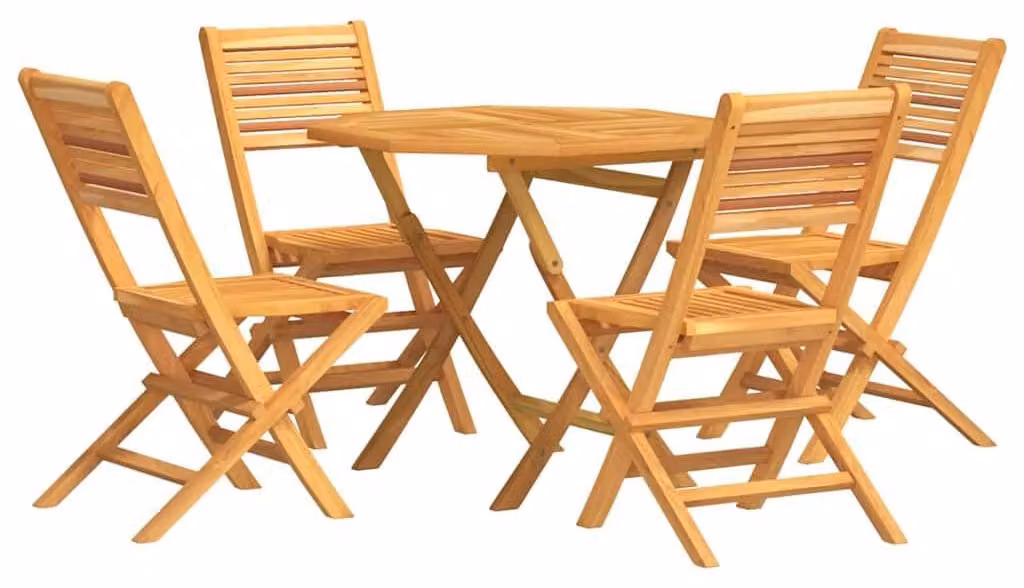Set da pranzo in legno di teak massello, pieghevole, composto da 5 pezzi, ideale per balconi e terrazzi