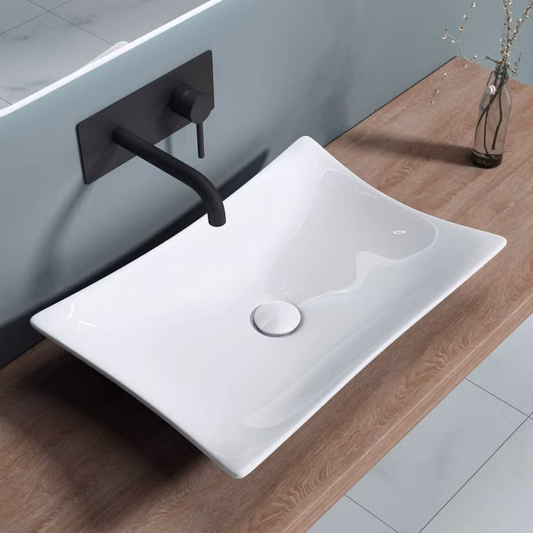 doporro Lavabo Bagno da Appoggio in Vetroceramica Bianca, Lavabo Rettangolare Freestanding 56,5x38x11 cm con Rivestimento Nano, Design Elegante Brš¹ssel910