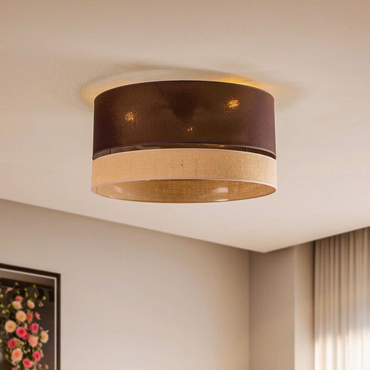 Plafoniera soffitto Levo Duolla, dimmerabile, Marrone / Ruggine, Soggiorno / Sala da pranzo, Tessuto / Stoffa / Seta, Plafoniera