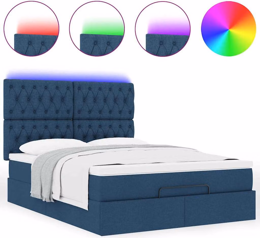 Struttura Letto Pouf con Materasso Blu 140x200cm in Tessuto