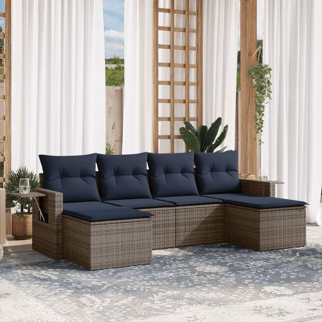 Maison Exclusive - Set di 6 divani da giardino con cuscini, grigio, polyrattan