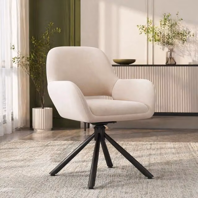 Set di 2 Sedie da Pranzo Girevoli in Velluto Beige con Braccioli, Design Moderno e Semplice