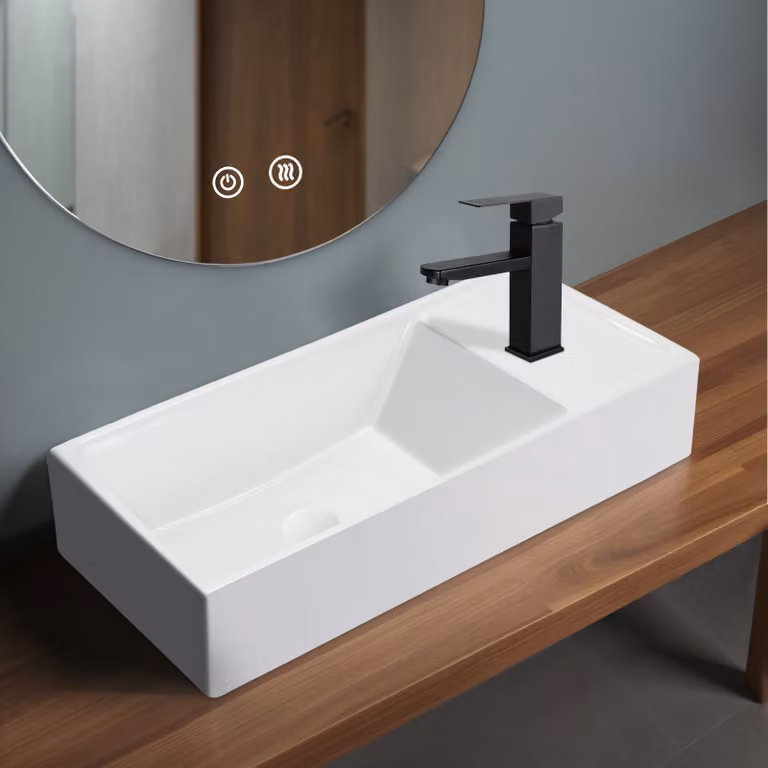 ZMH lavabo da appoggio in Vetroceramica con foro per rubinetto lavabo sospeso rettangolare 40 × 22 × 10 cm lavabo sospeso a destra per bagno lavabo per toilette ospiti