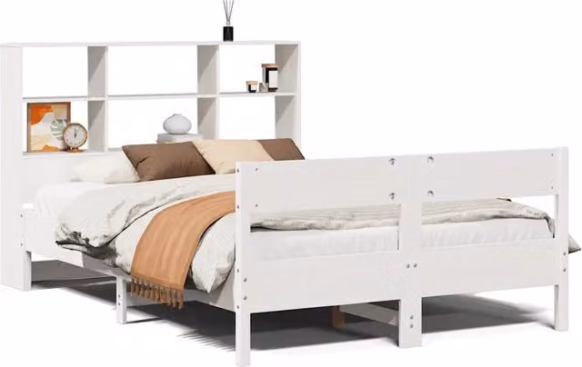 Letto matrimoniale | Letto per adulti | Letto Libreria senza Materasso Bianco 160x200 cm Legno di Pino