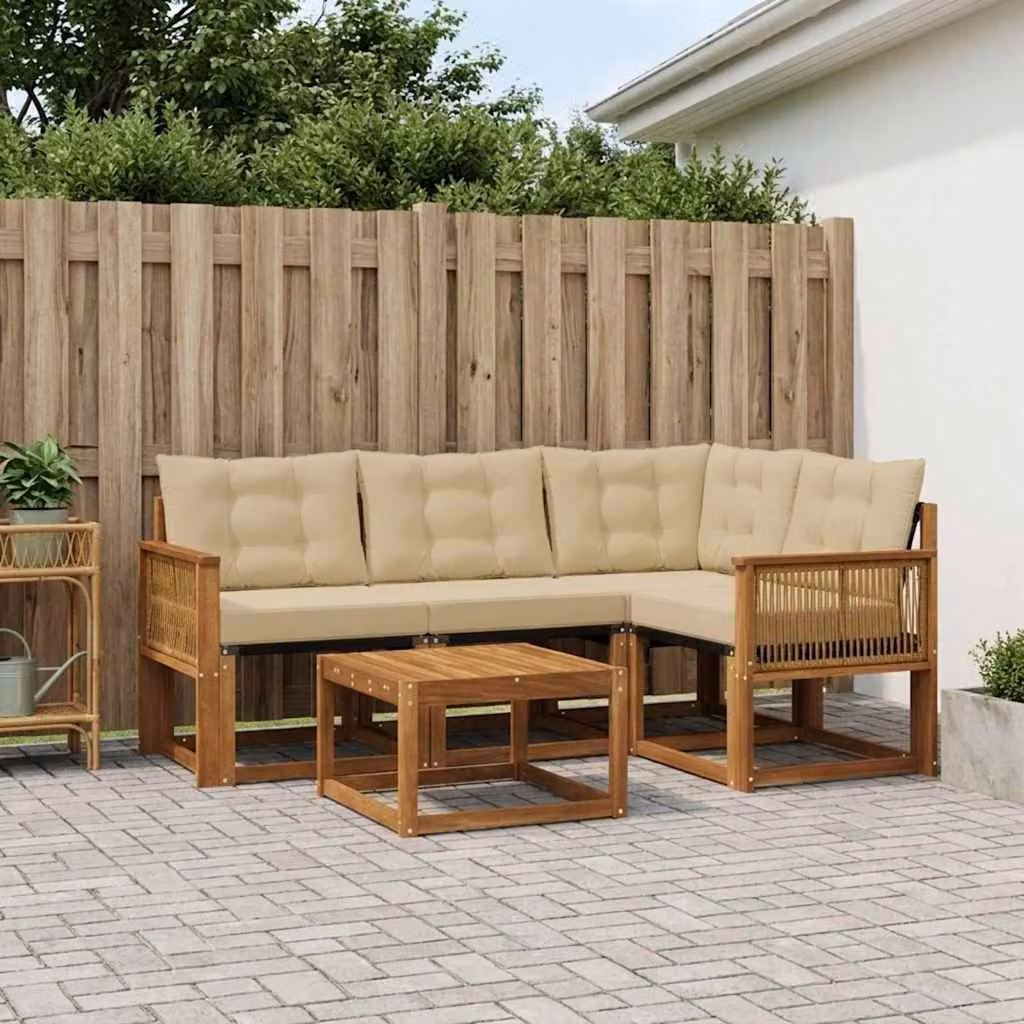 Set di divani da esterno vidaXL 5 pezzi in legno di acacia con sedute in textilene beige e sabbia