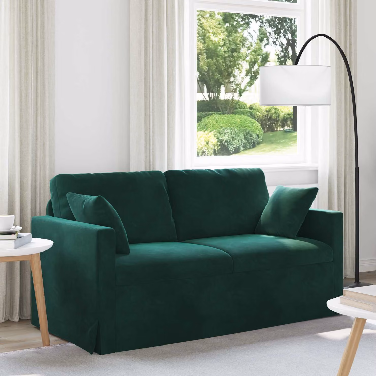 Divano moderno vidaXL in velluto verde con struttura in metallo e coperture rimovibili L: 158 cm, P: 78 cm, H: 80 cm – 1