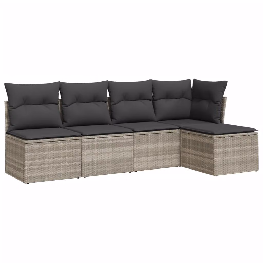 Set Divano da Giardino 5pz con Cuscini Grigio Chiaro Polyrattan