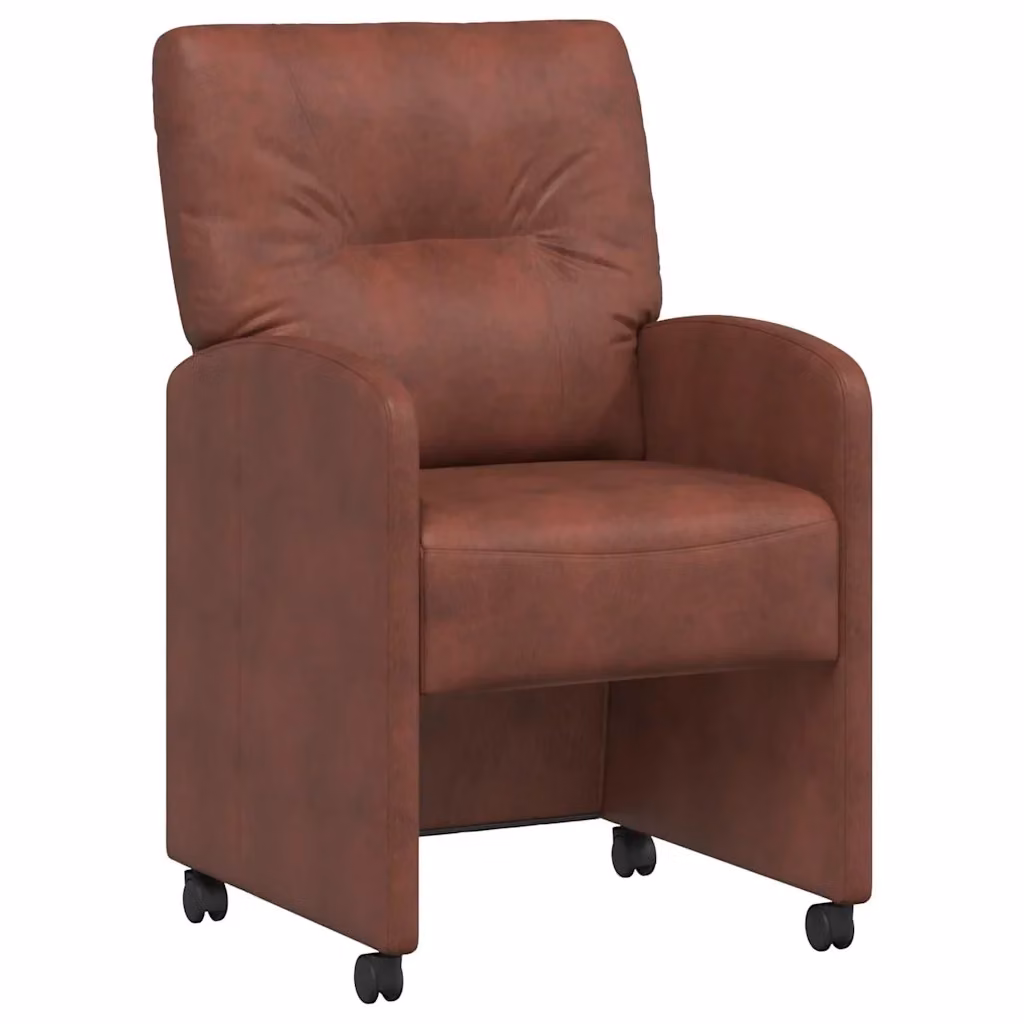 Set di 2 sedie da pranzo vidaXL con ruote e braccioli in pelle sintetica marrone lucido, L/P/H: 57 x 67 x 95 cm – 2