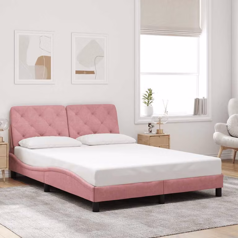 vidaXL Giroletto senza Materasso in Velluto Rosa L: 140 cm, P: 200 cm