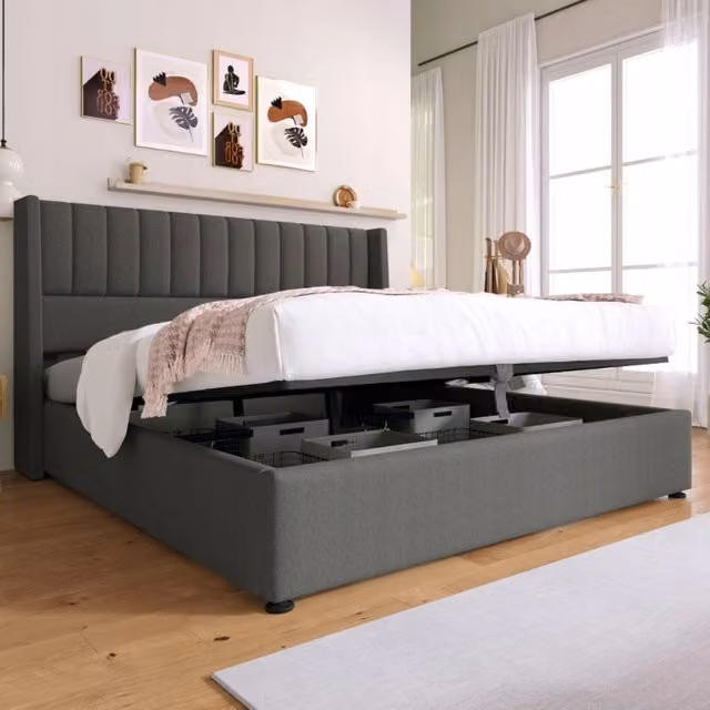 Letto imbottito con contenitore - Xylo - 140x200 - Grigio