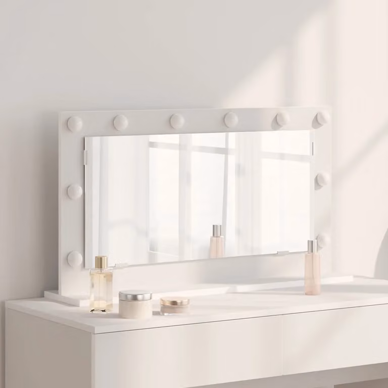 Specchio da vanità vidaXL con luce LED e porta USB, design moderno rettangolare, bianco, L 80 cm x P 45 cm x H 18 cm