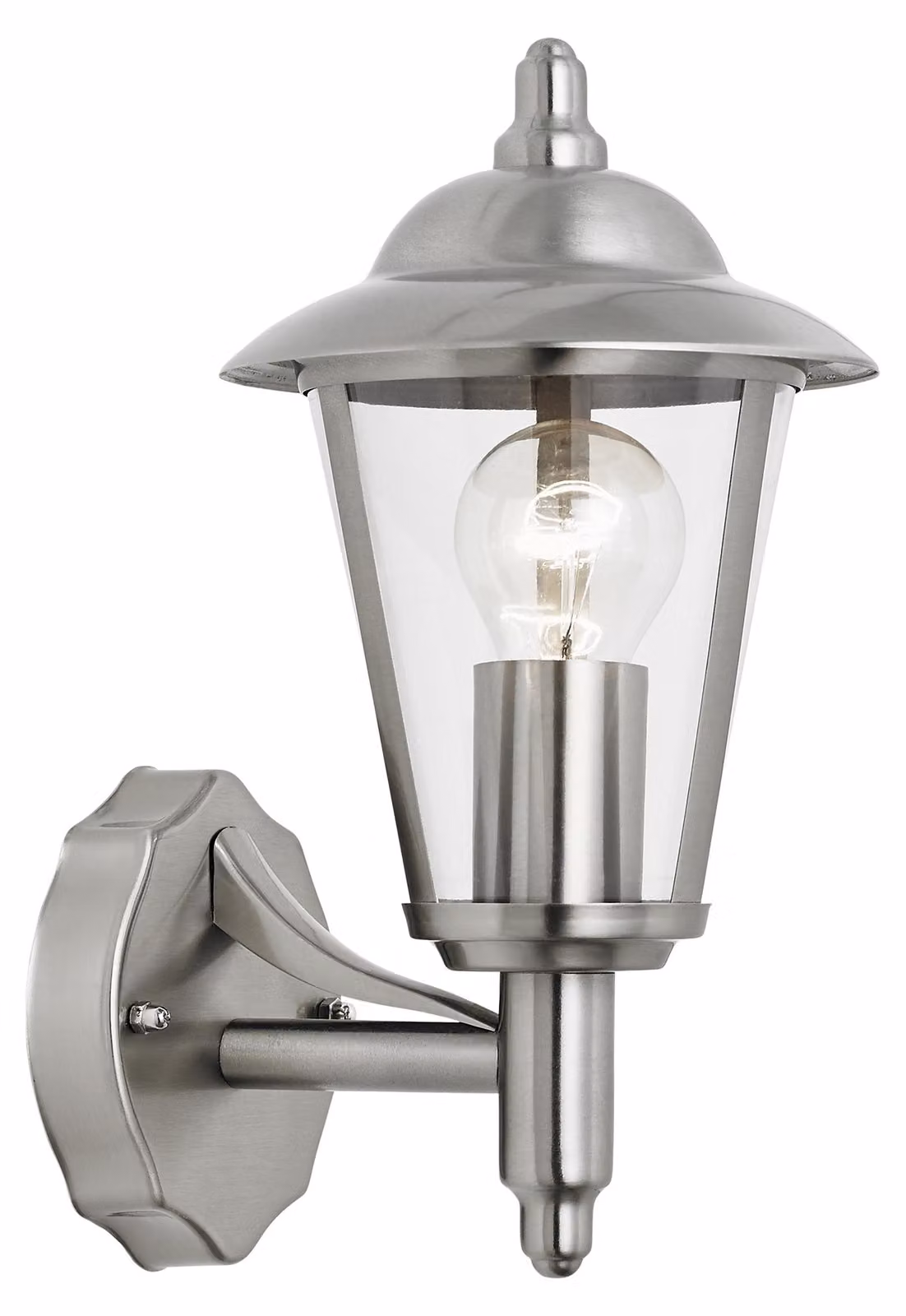 Applique da esterno a forma di lanterna, modello KLIEN, argento-trasparente, 1xE27x60W, metallo, dimensioni: 31,5x16,5x21,5 cm, IP44, Endon