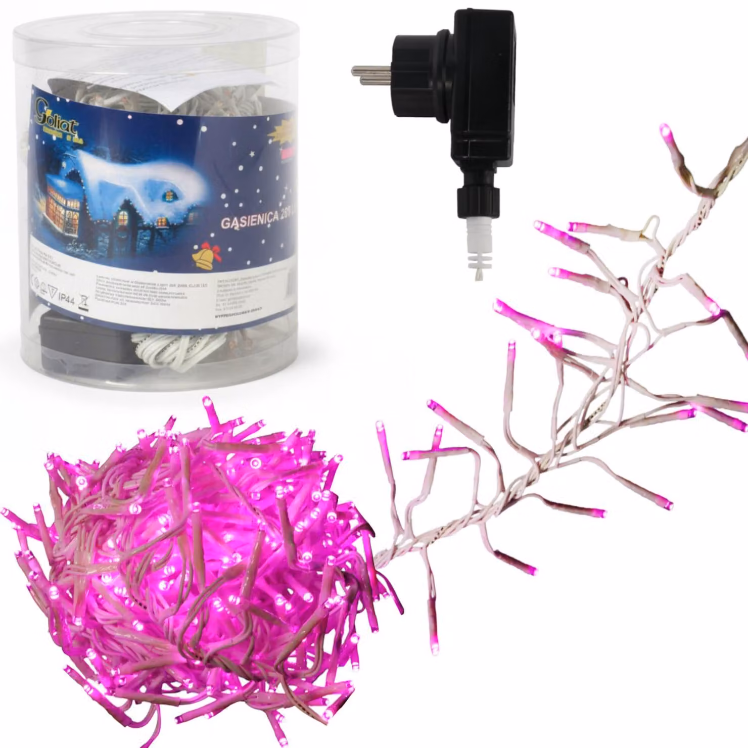 Luci natalizie a LED 288, tipo "caterpillar" Cluster, rosa, 2 m