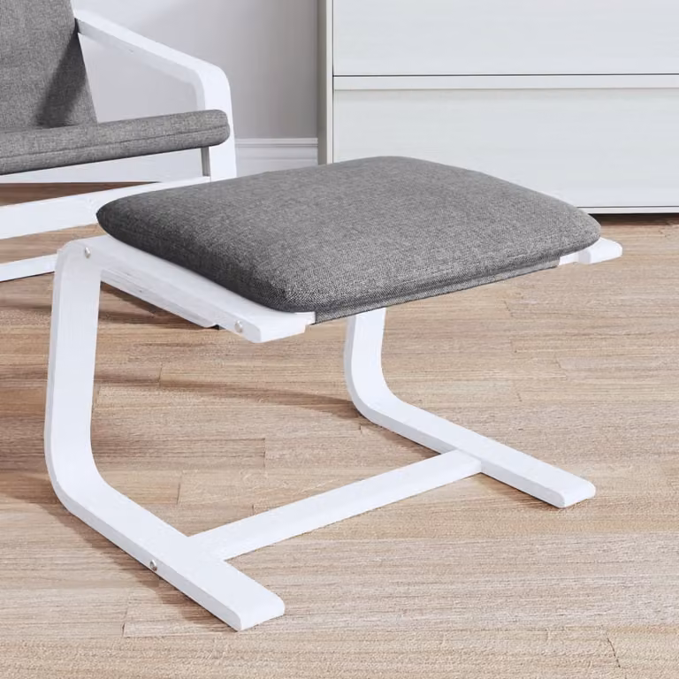 Poggiapiedi vidaXL in tessuto grigio e bianco con struttura in legno, L: 51 cm, P: 41 cm, H: 40 cm