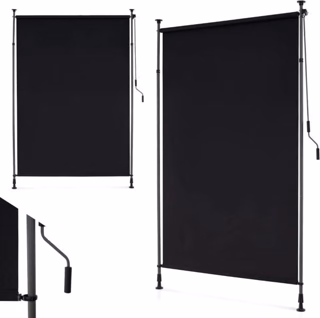 Tenda parasole retrattile verticale per patio DESIGN IN, tenda a rullo da esterno in poliestere e alluminio con manovella, colore nero, L: 200 cm, H: 310 cm