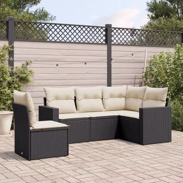 Set Divani da Giardino 5 pz con Cuscini in Polyrattan Nero 3251303