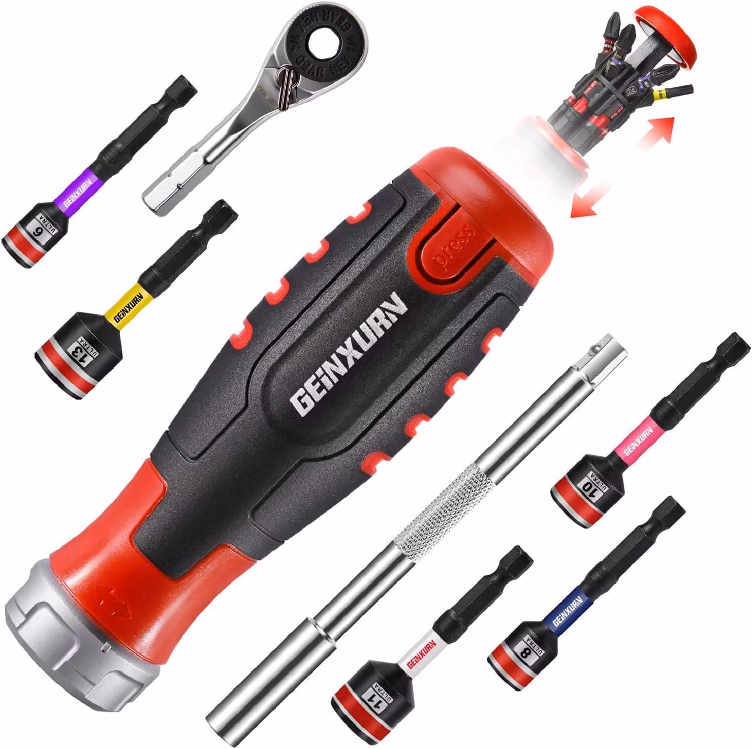 Set di cacciaviti a raggio con supporto magnetico per punte, composto da 19 pezzi, inclusi inserti PH/PZ/Torx/esagonali, ideale per il fai-da-te