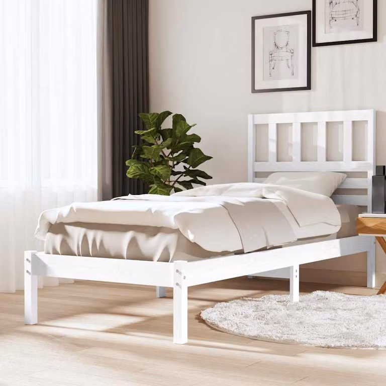 vidaXL Giroletto in legno massello di pino bianco con doghe fisse L: 195,5 cm, P: 81 cm, H: 100 cm